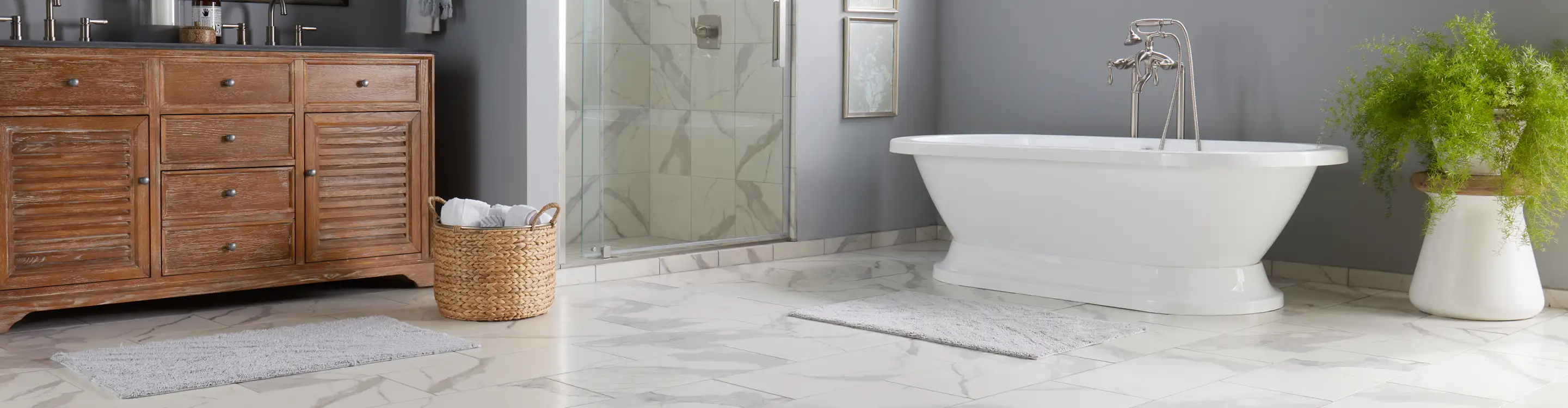 tile flooring in bathroom with bathtub