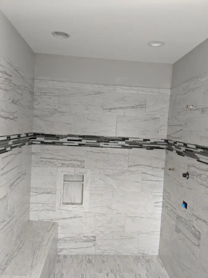 White marble tile shower in Tyler, TX 